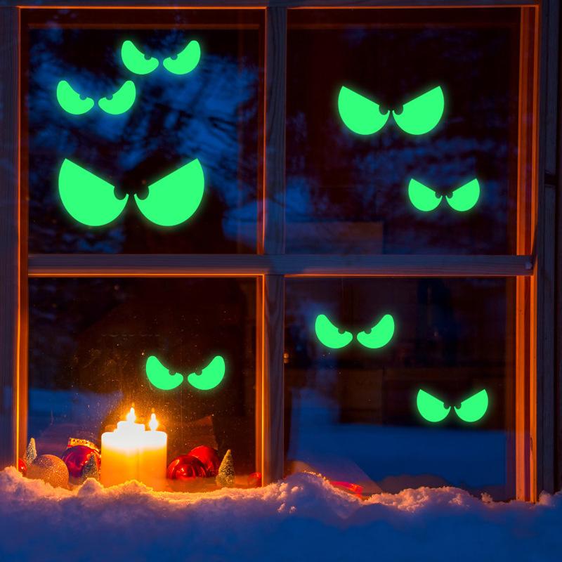 Halloween Stickers Luminous Eyes Ghost Party Decoration Stickers Fluorescent Horror Wall Stickers Holiday Party Room Decoration