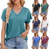 Spring Summer New Women's V Neck Solid Color Loose Short Sleeve T-shirt Top for Amazon Independent Station European American Cross-border Trade