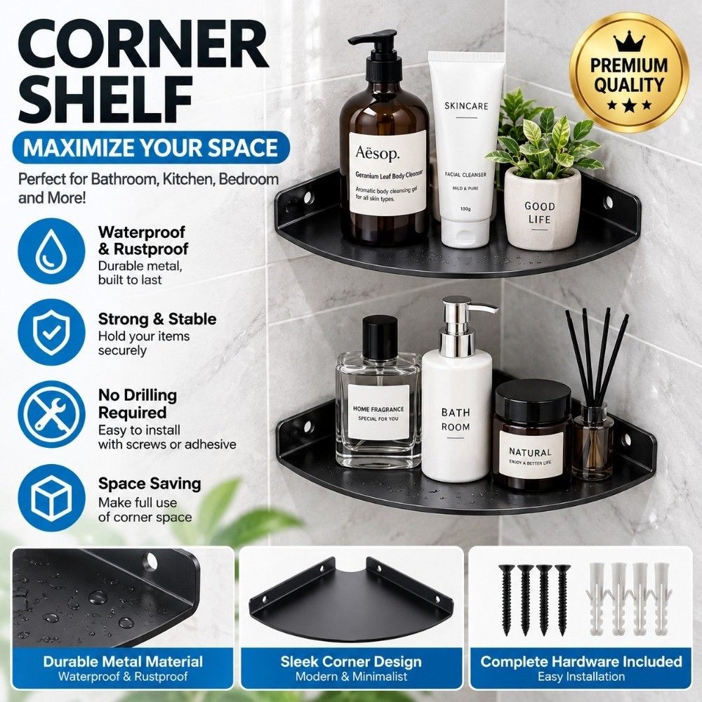 1/2Pcs Wall Mounted Wall Mount Storage Rack Corner Shelf Organizer for Bathroom Shower