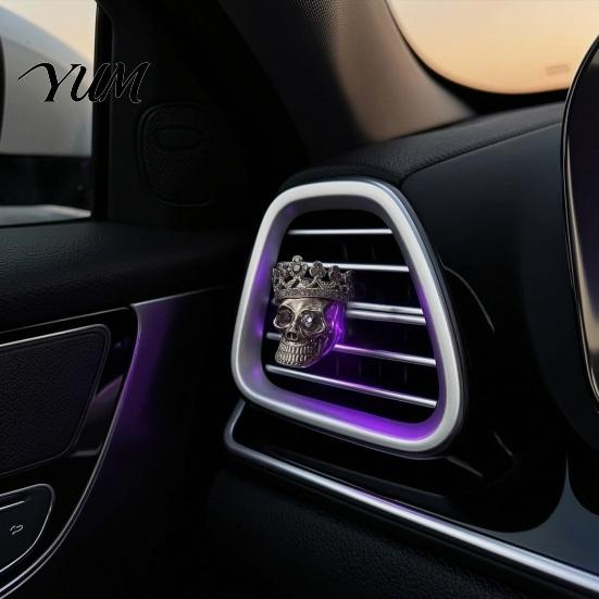 Automotive Interior Decoration Halloween Car Air Vent Clip, Metallic Skull Bat Freshener Clip Charm, Cool Auto Aroma Diffuser for Gothic Truck