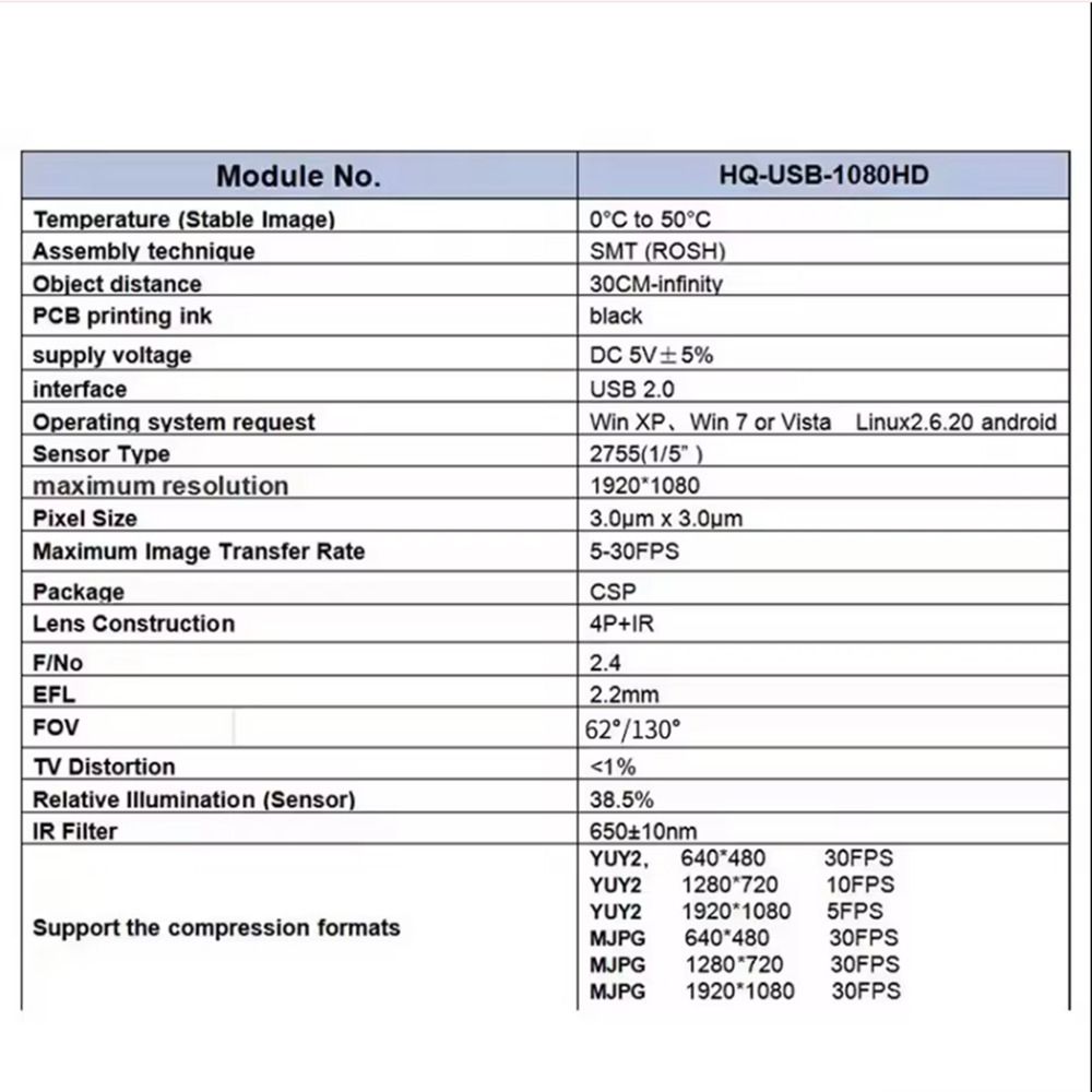 1920x1080 3D Printer Camera 2MP USB Camera Module DIY Camera Module