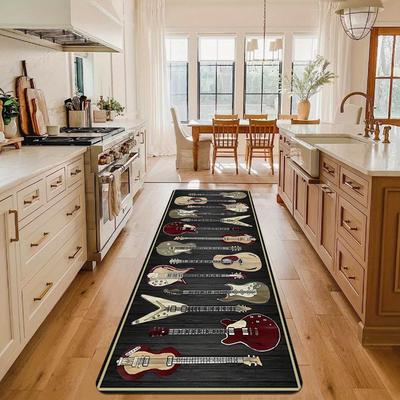 1/2 Stück Musikinstrument Gitarre Teppich Wohnzimmerteppich Flurteppich Verandateppich Küche Rutschfest Heimdekorationsteppich