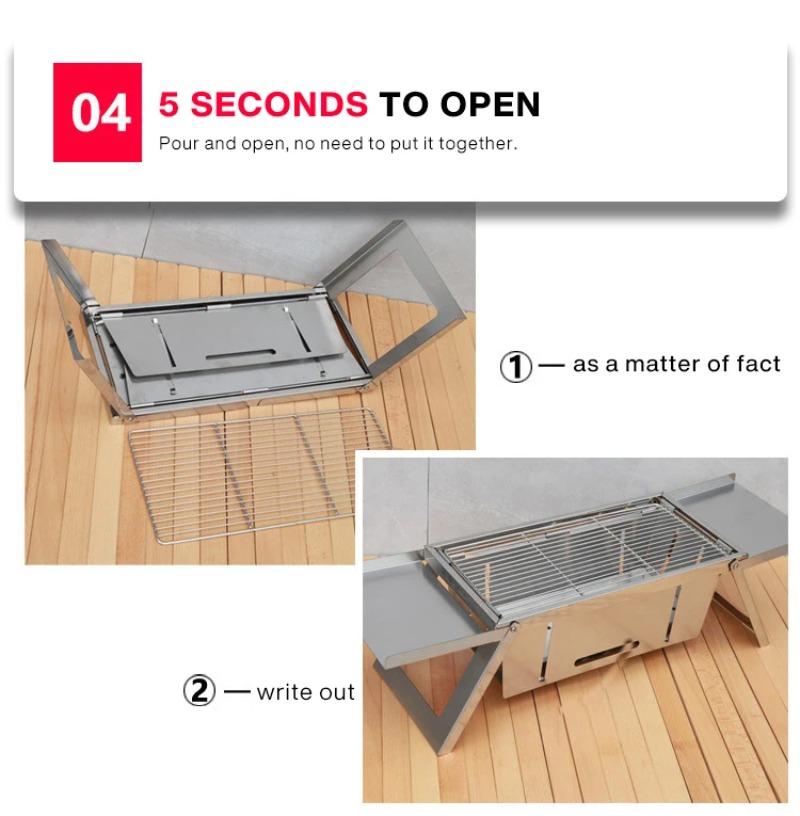 Stainless Steel Folding Barbecue Grill For Home And Outdoor Charcoal Kebabs Smokeless Portable Collapsible Barbecue
