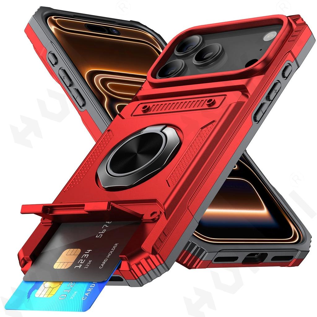 Militärpanzer Anti-Fall Schutzhülle für iPhone 17 Pro Max Air 14 15 Plus 13 16 Pro Magnetischer Ringständer Kartenfach Handyhülle