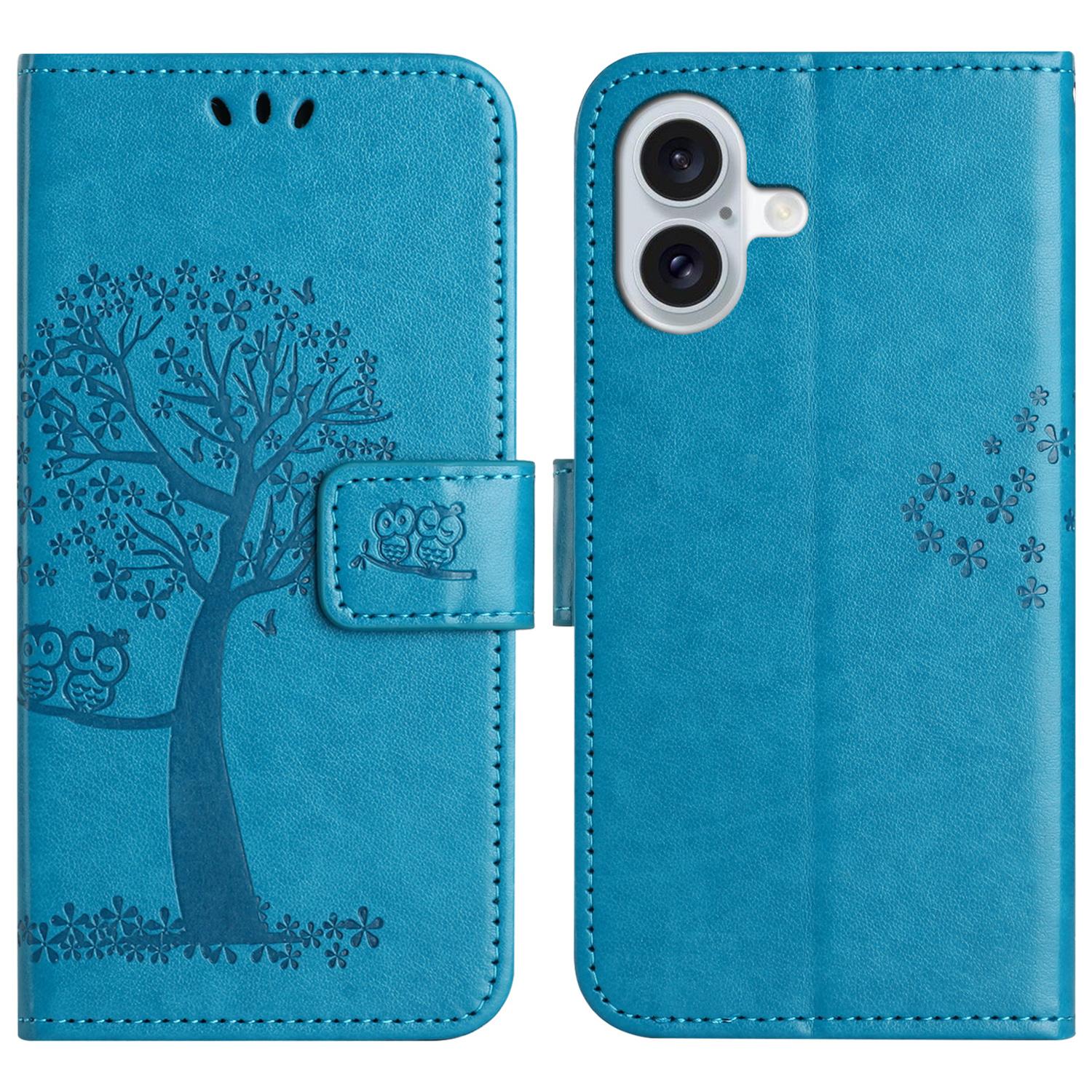 

For iPhone 16 Case Wallet PU Leather Protective Phone Cover Owl Tree Pattern