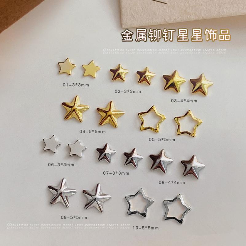 Hollow Star Nail Art Art Rivet Charms 3D Alloy Five-Pointed-Star Gold Silver Diamond Nail Decoration Luxury Manicure Accessories