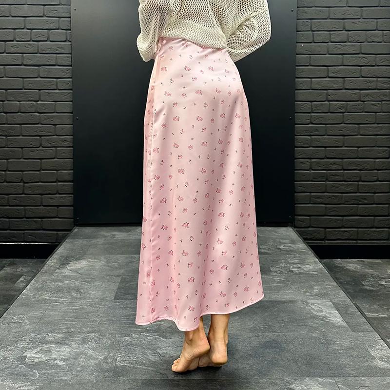 2026 Satin Printed Skirts Women High Waist Long Skirts Summer Midi A-line Skirts Women Office Elegant Women's Loose Skirts