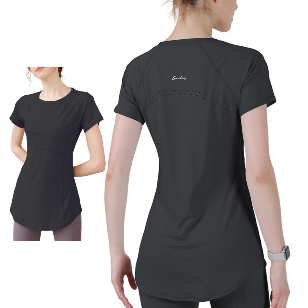 Cooling Yoga Long Short Solid Loose for and Sportswear W&C Women's Top, Sleeve, Fitted, Sleeve, Color, Fit, Lightweight, Exercise, Training, (JP,