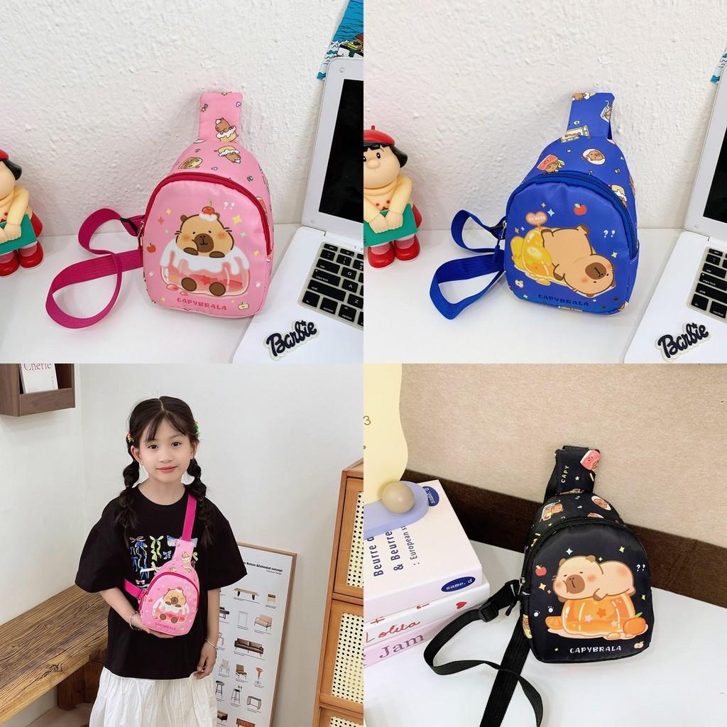 Cartoon Anime Children Crossbody Bag With Nylon Material And Capybara Pattern Prints For Kindergarten