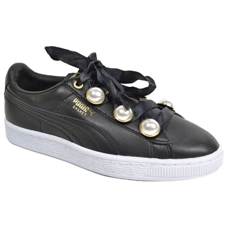 Puma Basket Bling Ribbon Low Top Sneakers Women Sneakers Black 366732-04