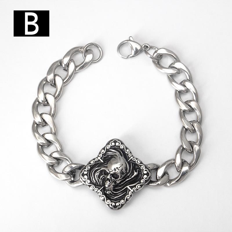 

Браслет из нержавеющей стали с черепом, титановая кубинская цепь - панк хип-хоп мода