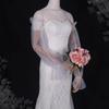 Decorative with Pearl Bridal Sleeves Wedding Dress Elastic Cuff Wedding Arm Sleeves Puffy Tulle Sleeve Party