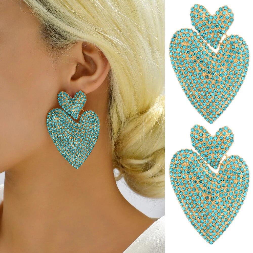 Decor metalic cu inimă, cercei cu picătură cu strasuri mari, pentru femei, farmec de tendință, design de lux, pandantiv pentru petrecere, accesorii de bijuterii