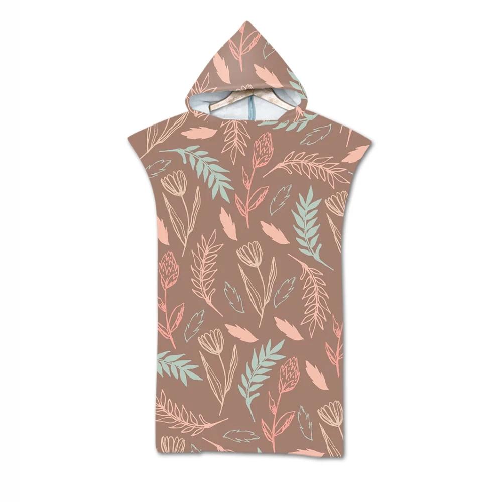Botanical Floral Hooded Beach Towel Quick Dry Surf Poncho,Bath Towel,Sports Towels for Swimming, Beach, Surfing, Diving, Bathing