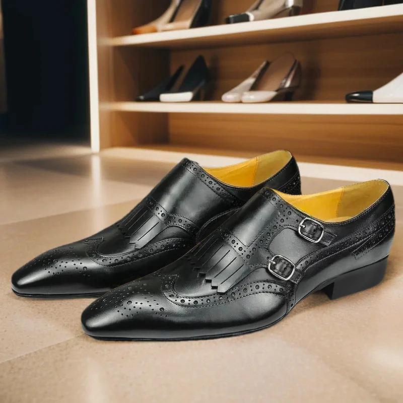 

Men s Luxury Leather Shoes Top Layer Cowhide Pointed Toe British Business Formal Wedding Office Shoes 46