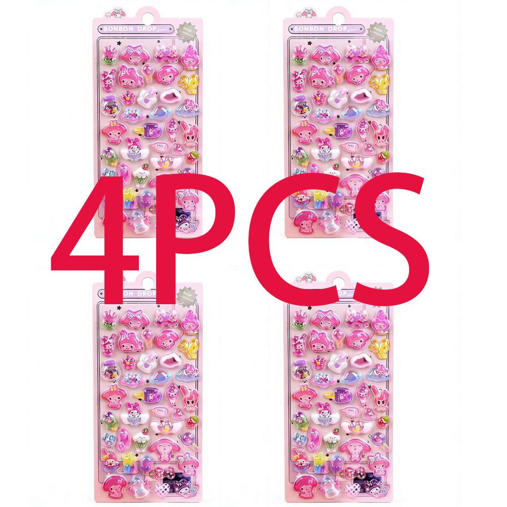 Luminous Cute Sanrio 3D Relief Stickers Kawaii Girls Kuromi Cinnamoroll My Melody Crystal Decals Kids Decoration Sticker Packs