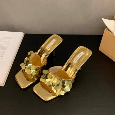 Vară   Pantofi cu Toc Înalt și Papuci de Damă Modă și Eleganță Vârf Pătrat Versatili pentru Exterior Pantofi de Damă Argintii