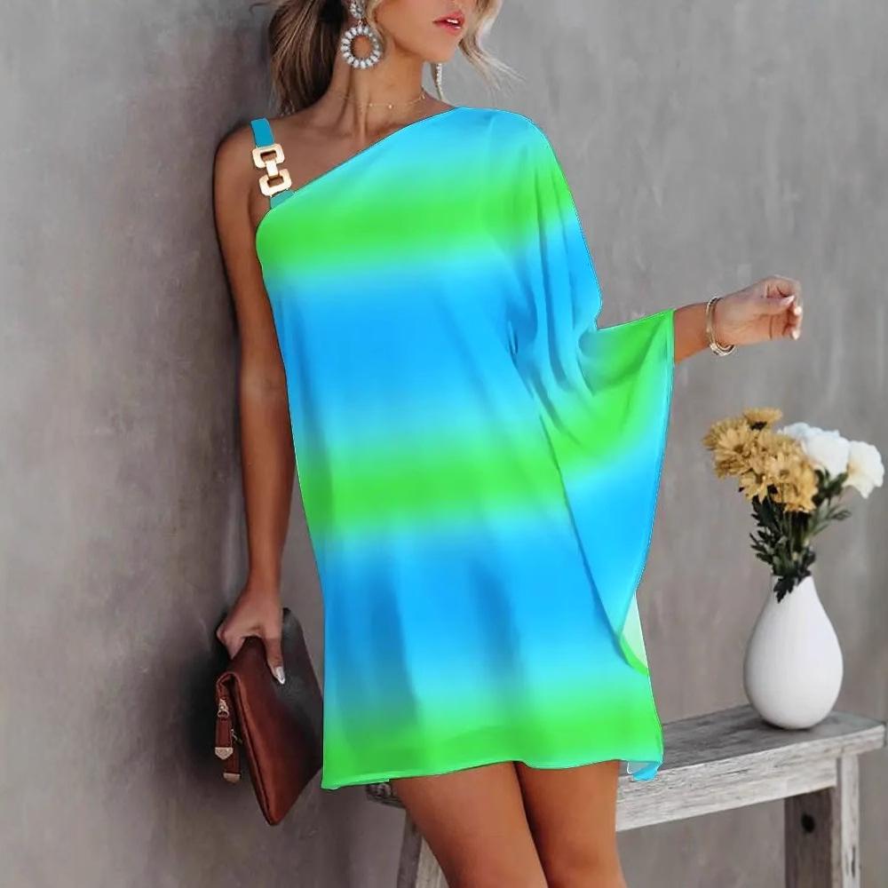 Batwing Sleeve Off-Shoulder Metal Strap Women's Dress