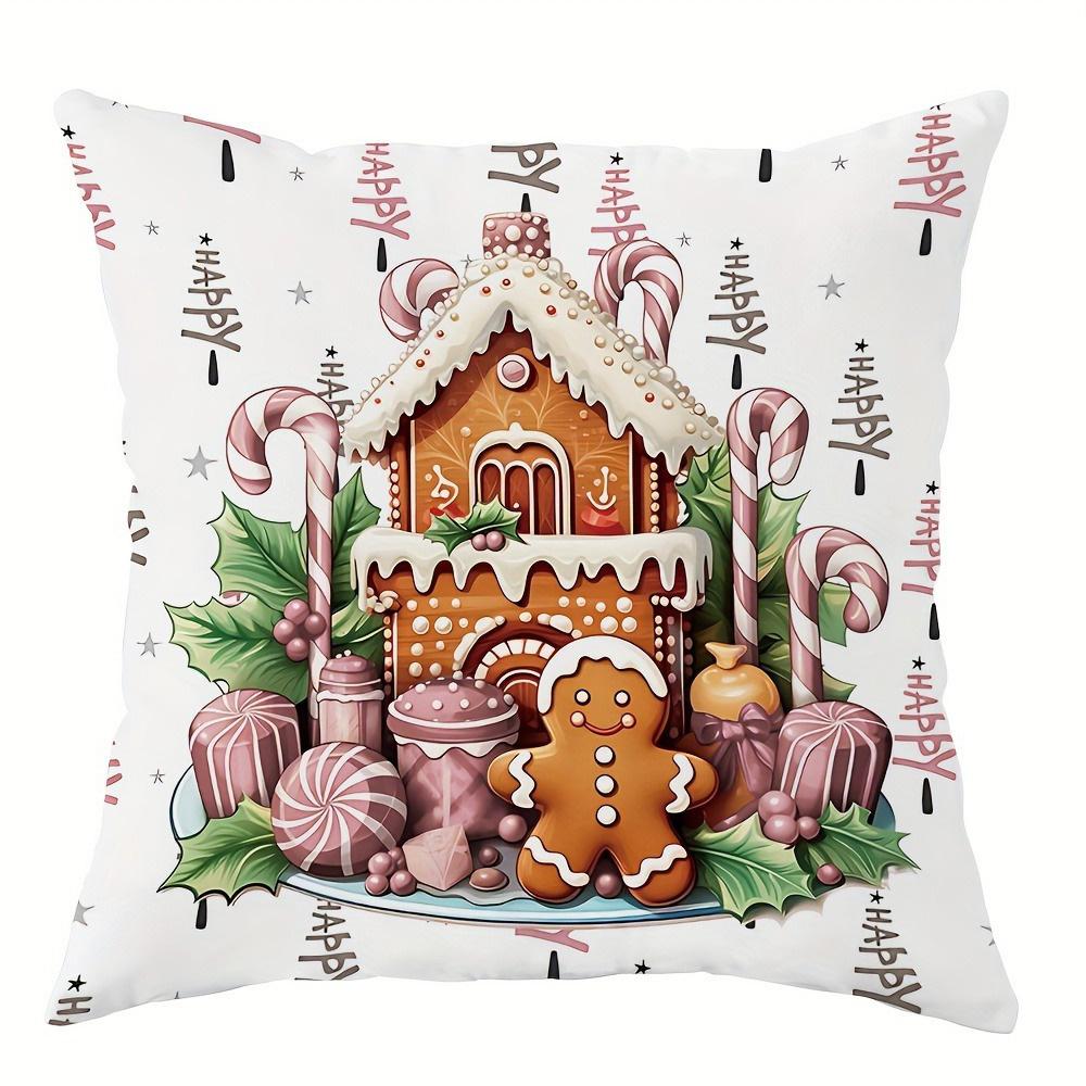 Christmas Themed Pillowcases: Gingerbread, Candy Canes, and Cozy Holiday Scenes Sofa Room Cushion Cover Home Decoration Gift
