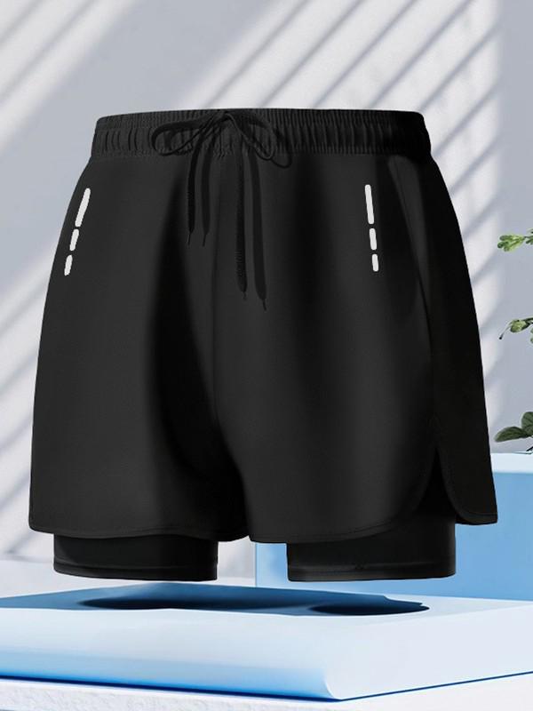 Herren Zweilagige Locker Geschnittene Strand- und Lauf-Badehosen - Anti-Peinlichkeits-Sporthosen