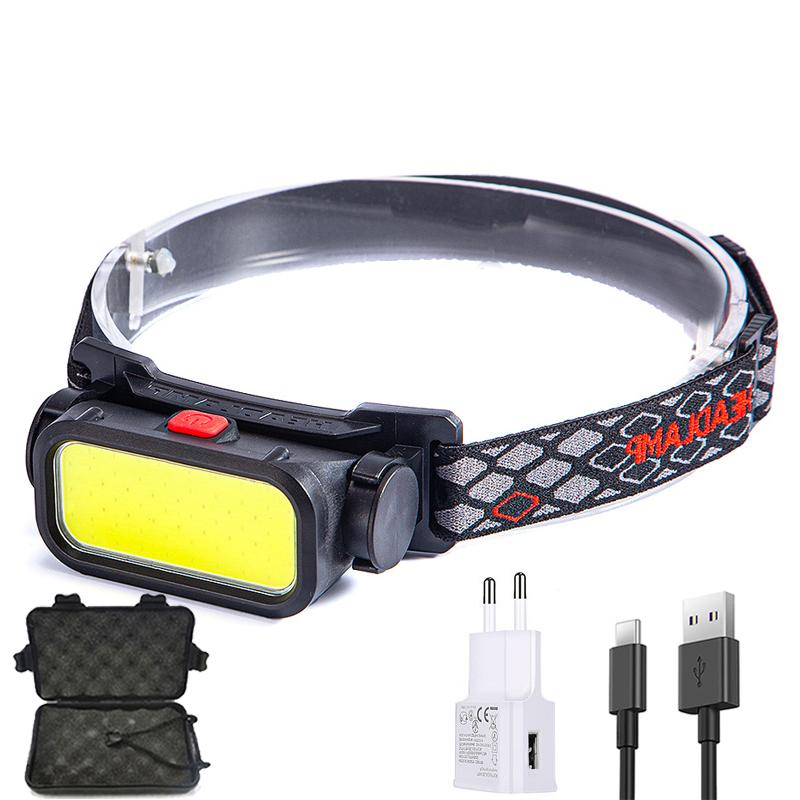 Powerful COB LED Headlamp USB Rechargeable 4 Modes Lighting Head Flashlight With 18650 Built in Battery Camping Fishing Lantern