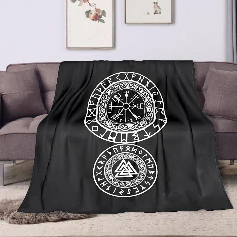 Nordic Symbols with Runes Design Patterned flannel blanket perfect for the bedroom living room, sofa, or a little nap