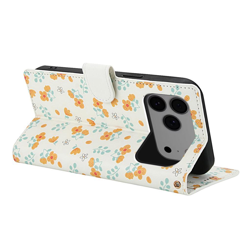 Für iPhone 17 Pro Max Brieftaschenhülle Rautenmuster Blumendesign Leder Klapphandyhülle mit Riemen