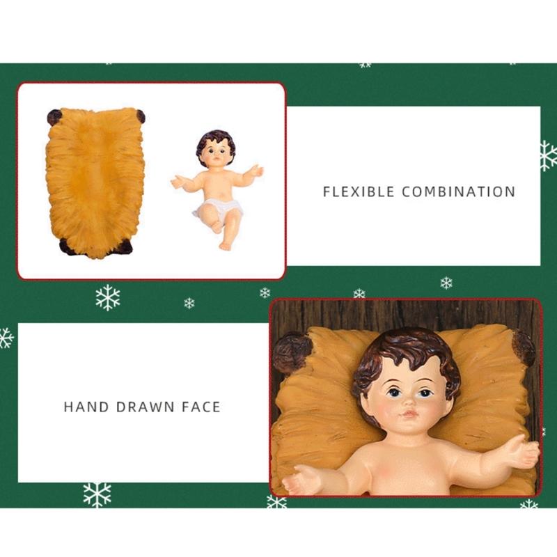 Resin Baby Jesuses in a Manger Nativity Figurines Nativity Collectible Statue Holy Faith Gift Christian Holiday Decors