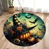 Halloween Pumpkin Magic Hat and Bat Circular Printed Carpet Halloween Themed Floor Mat Home Decoration Yoga Studio Gift