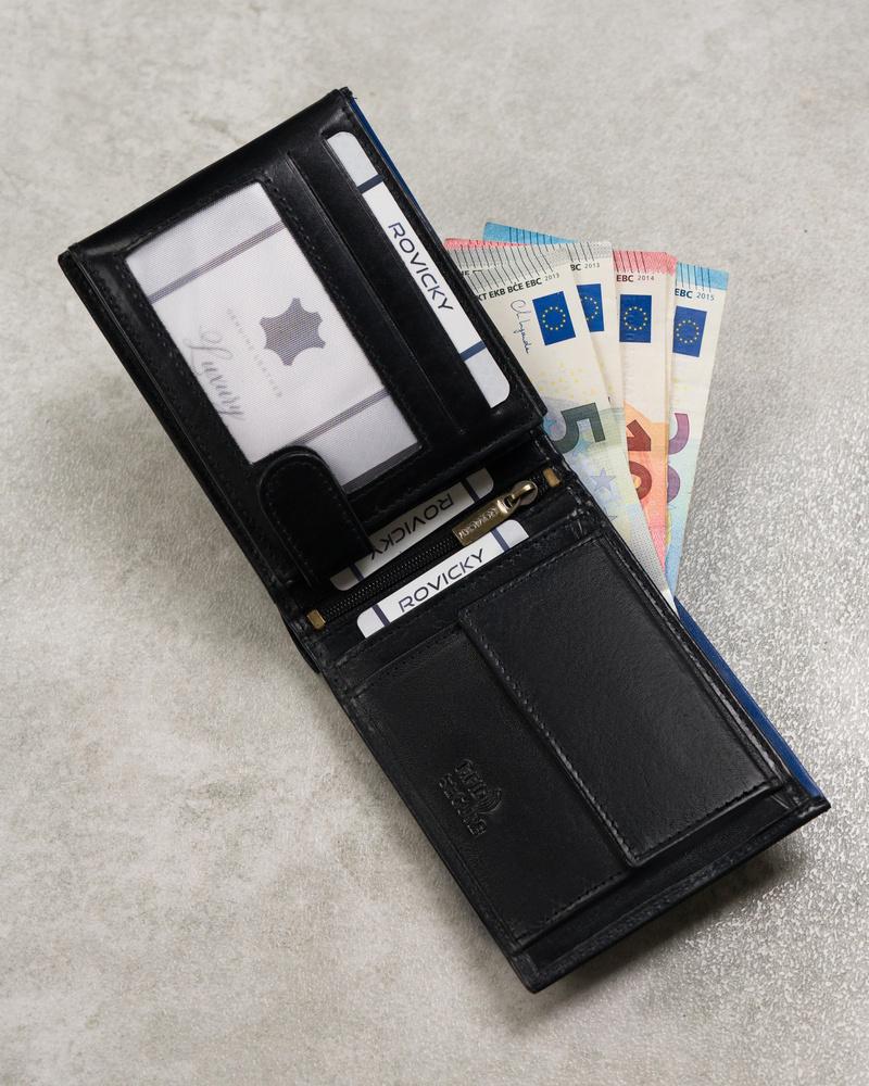 Men's Leather Wallet N992-RVT Black+Navy