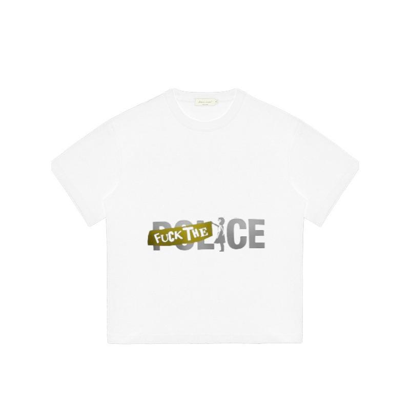 Bílé tričko Fuck The Police grafický potisk ležérní streetwearový top pro muže a ženy