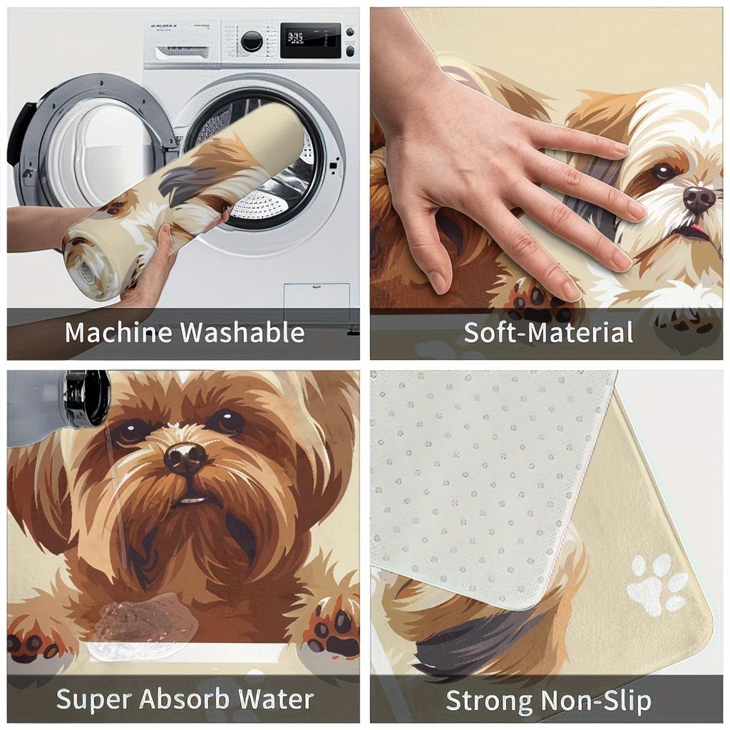 1Pcs Cute Dog And Paw Print  Floor Mat Modern Kitchen Polyester Rug Non-Slip Colorful Indoor Carpet, For Home Bathroom Bedroom Living Room Decor