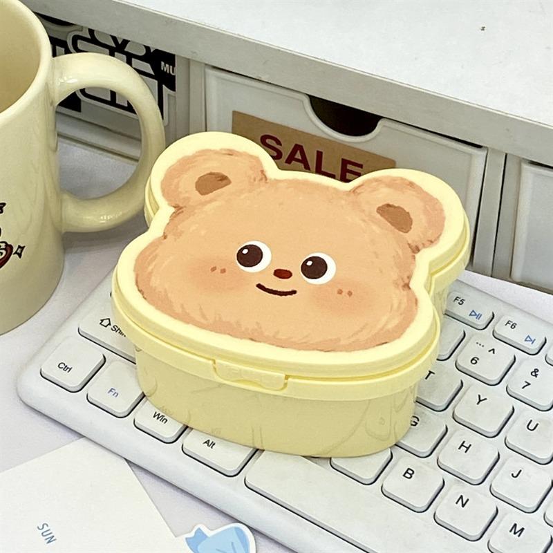Cute Cartoon Butter Bear PP Storage Box Girl's Office Stationery Desktop Organizer Sticker Hairpins Dust-proof Flip Cover Box