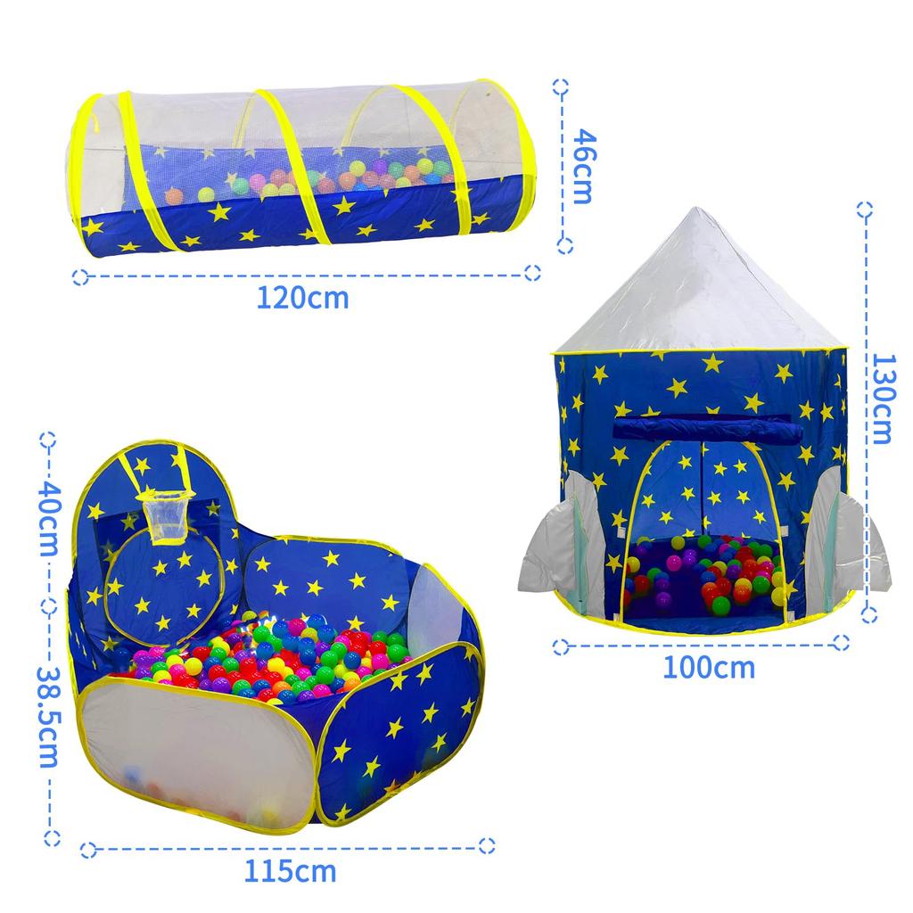 Stylish Kids' Tent with Ball Pit, Indoor Play Set, 3-Piece Set with Toddler Toys, Ball House, Tunnel, and Basket Net. Foldable and Easy To Use, This