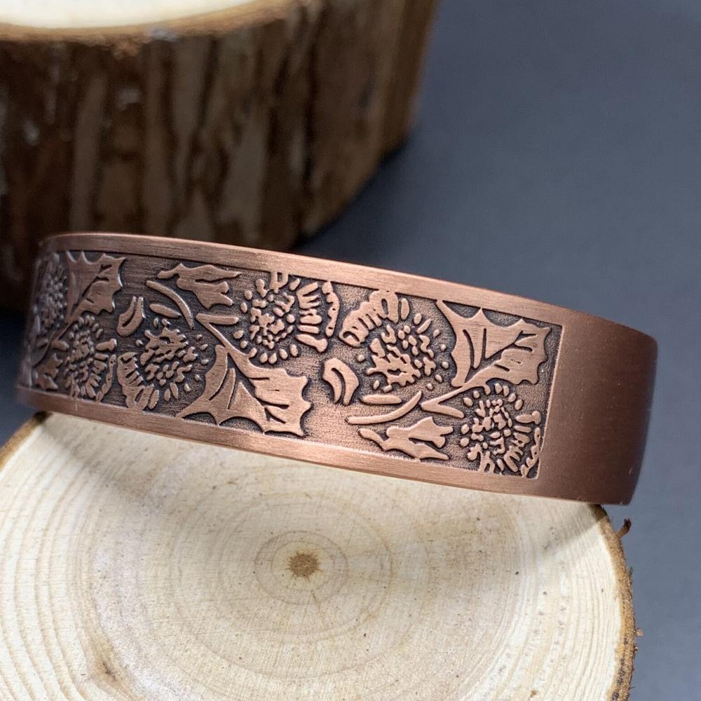 Ikuinen Daisy Pure Copper Bracelet Magnetic Adjustable Cuff High Magnets Bangles Solid Copper 15mm Wide Resizable Jewelry for Men Women