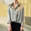 Women Shirt Satin Surface Long Sleeves Blouse Streetwear Spring Autumn Loose Button Up Street Shirt for Daily Wear
