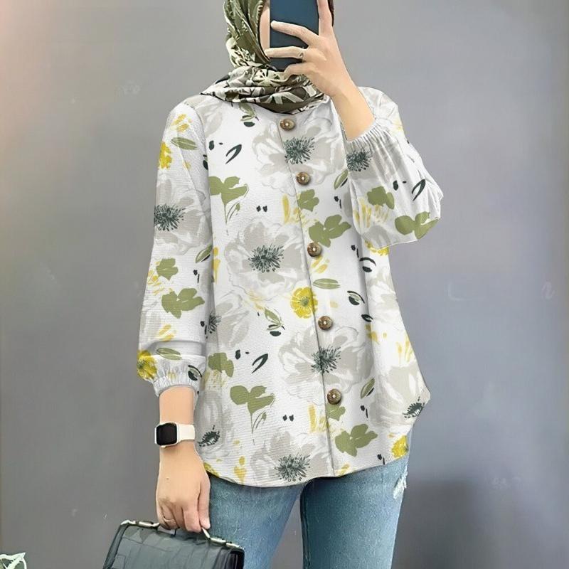 Damen locker Mode bedruckte Hemden Oberteile Muslimische Damen Langarmhemden