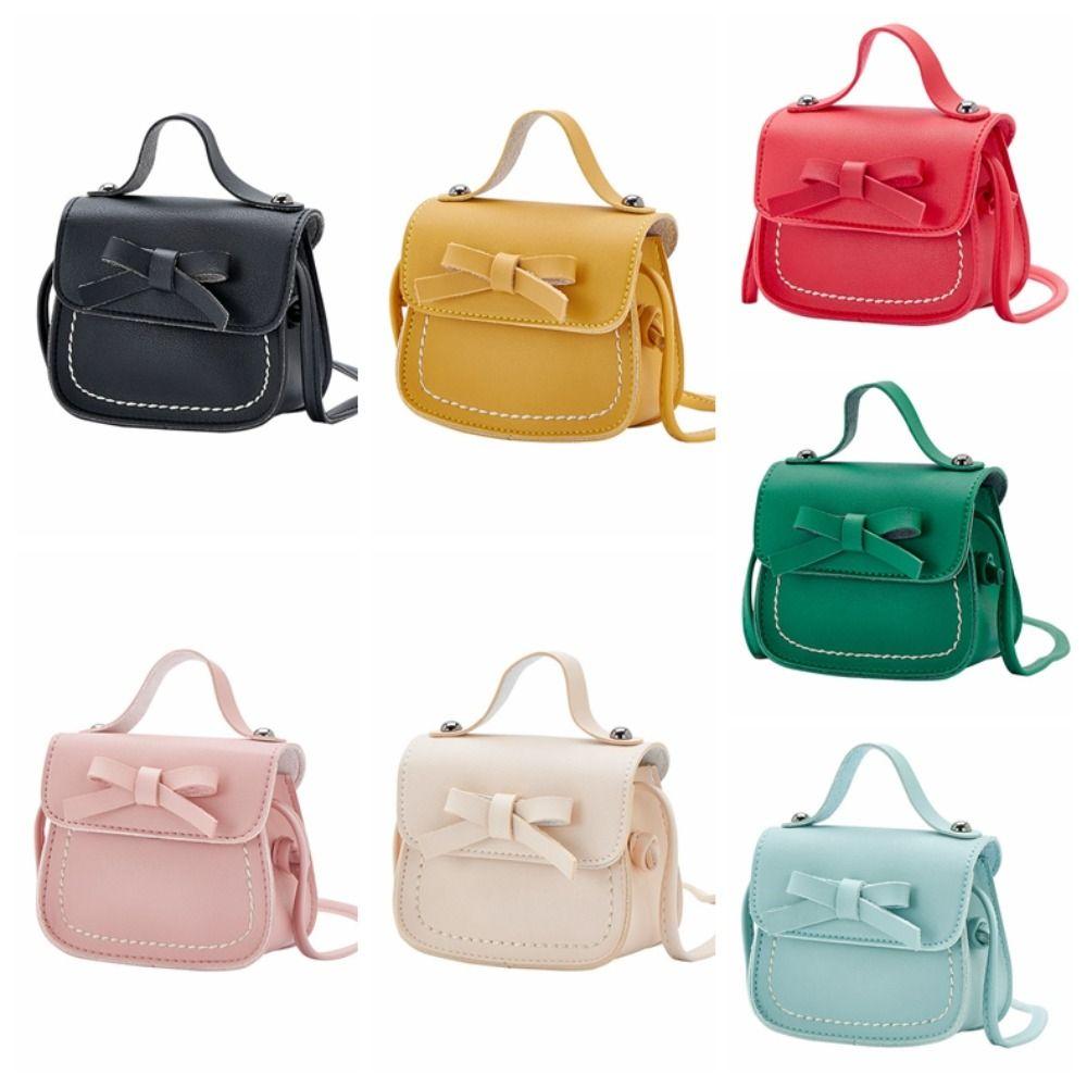 Solid Color Bow Shoulder Bag Handbag Children Small Bag Cute Bow Crossbody Bag  Gift