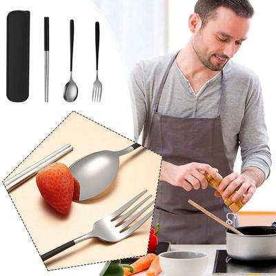 Tragbares Besteckset aus Stahl Löffel Gabel Essstäbchen Küchenzubehör Stil Tragbares Besteck L3F4