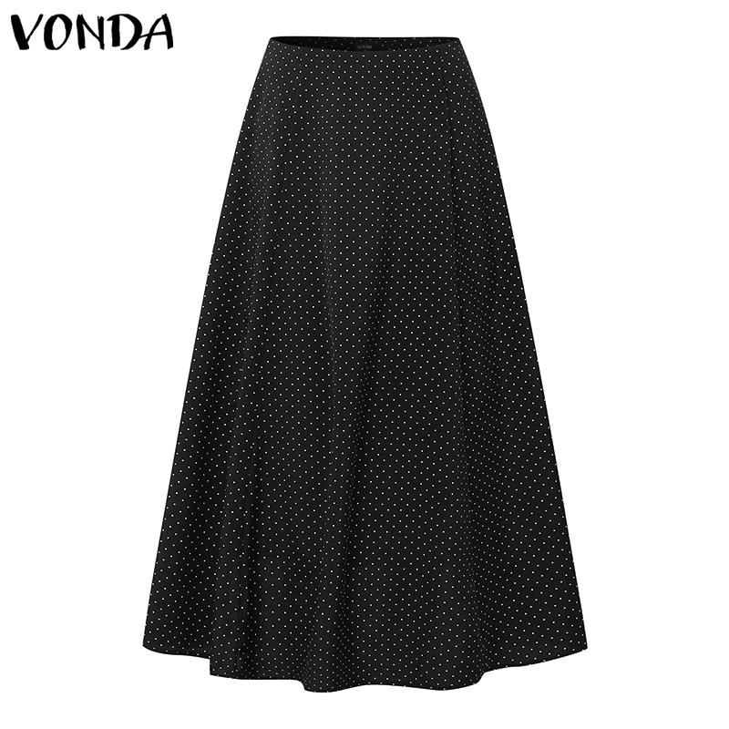 

VONDA Women High Zip-up Waist Polka Dots A-Line Long Skirts S