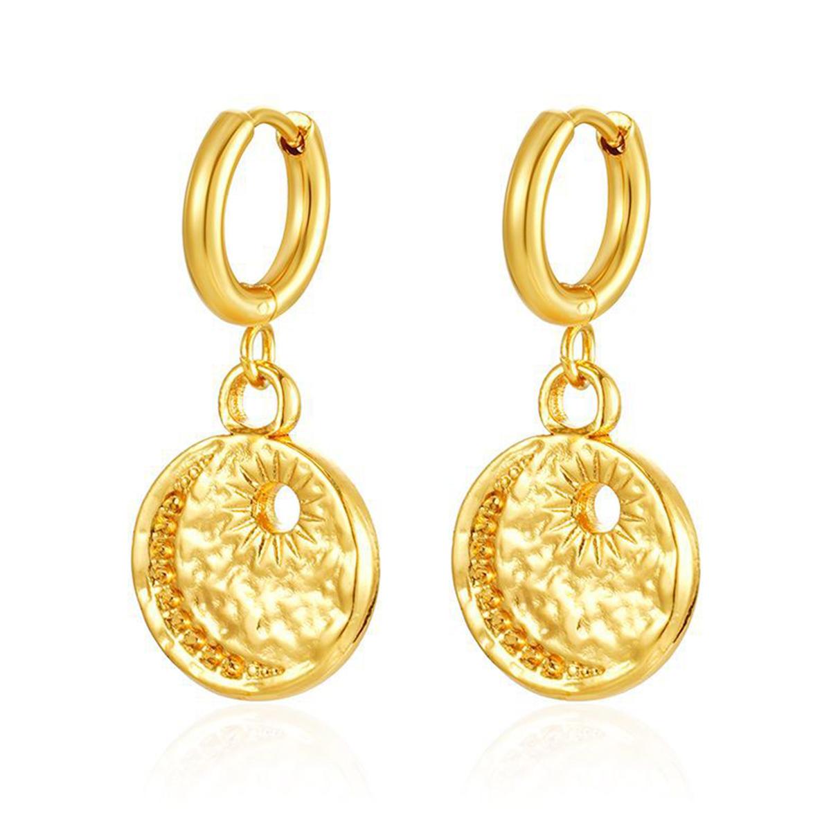 

Cute Sun Drop Earrings for Women Stainless Steel Pendant Hoop Earring Round Ears Piercing Charm Zircon Girls Best Gifts