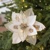 Fabric Plastic Christmas Artificial Flowers 25CM Glitter Fake Flower  Christmas Decor
