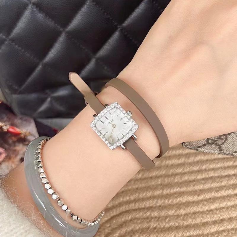 Small Dial Women'S Watch Quartz Watch Double Circle Thin Belt Diamond-Encrusted Small Square Watch Women 22032