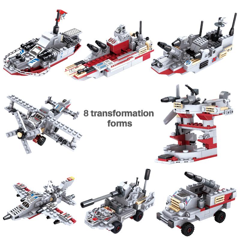 1068 PCS Military 8 IN 1 Army Ocean Cruiser Warship Building Blocks Aircraft Weapon Ship Bricks City Toys for Children