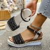Summer New European and American Fish Mouth Fashionable and Comfortable Wedge Heel Thick Sole One-word Buckle with Large Size Sandals Wholesale