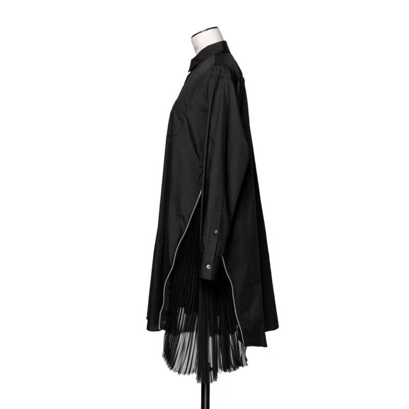 

FOG SACAI 2024 Japanese Pleated Side Slit Long Sleeve Striped Shirt Dress L