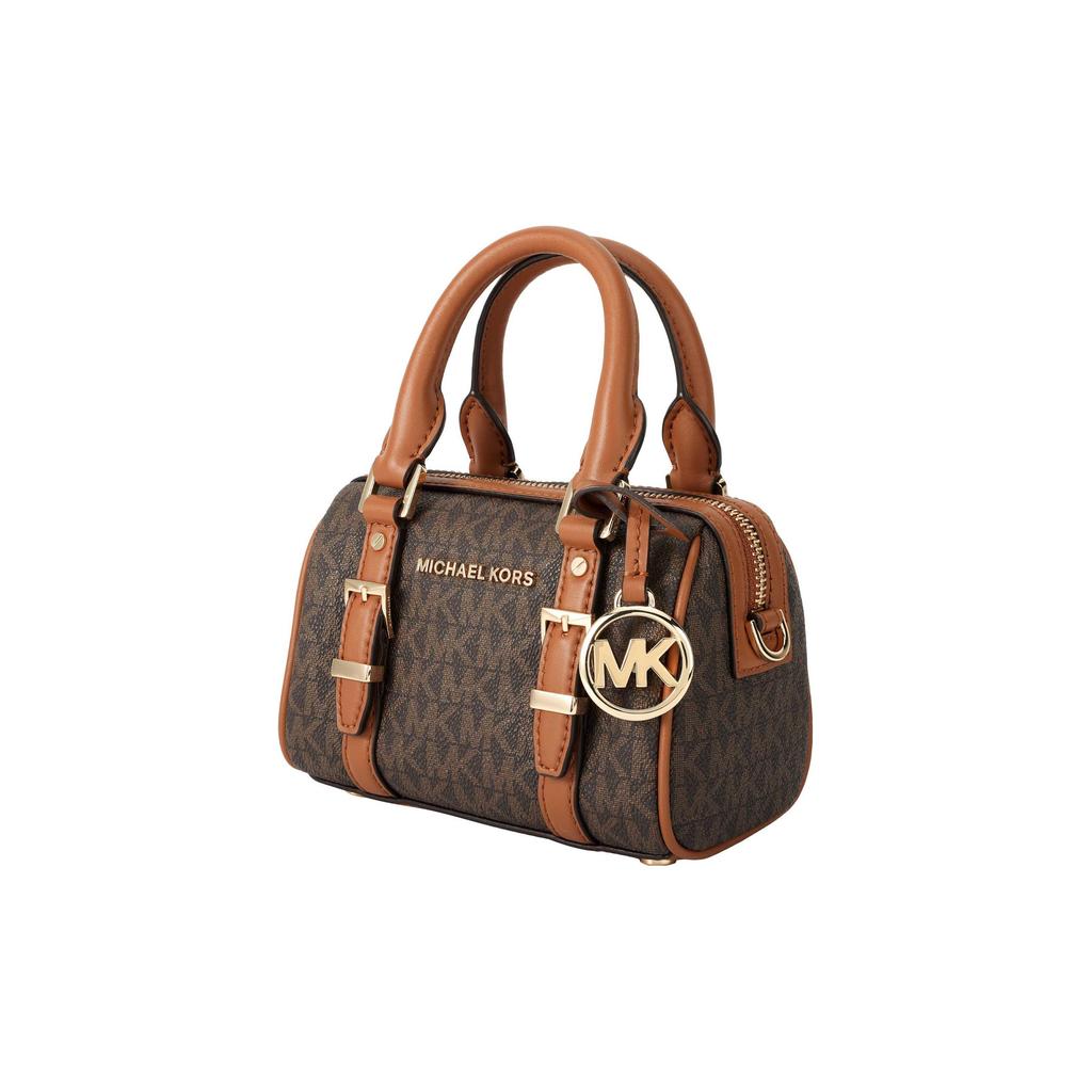 Michael Kors Bedford Metallic Logo Charm Monogram Color Block Crossbody Bag Boston Bag Women handbags Acorn-Brown 32F9G06C0B-252