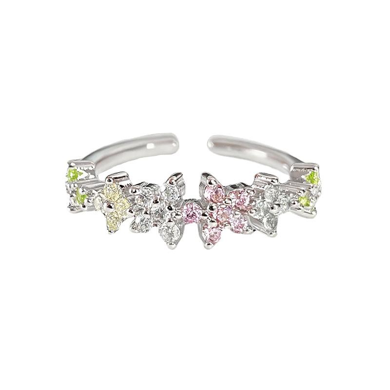 Dopamine Colored Treasure Zircon Row Diamond Super Fairy Opening Ring Light Luxury High Sense Student Party Index Finger Ring Niche Ring