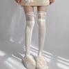 Girls Lolita Velvet Stockings White Knee Length Stockings Lace Splicing High Tube Sock Ribbon Bowknot Long Socks Women Footwear
