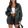 Women's Leather Jacket Long Sleeve Lapel Zipper Side Pocket Casual Coat